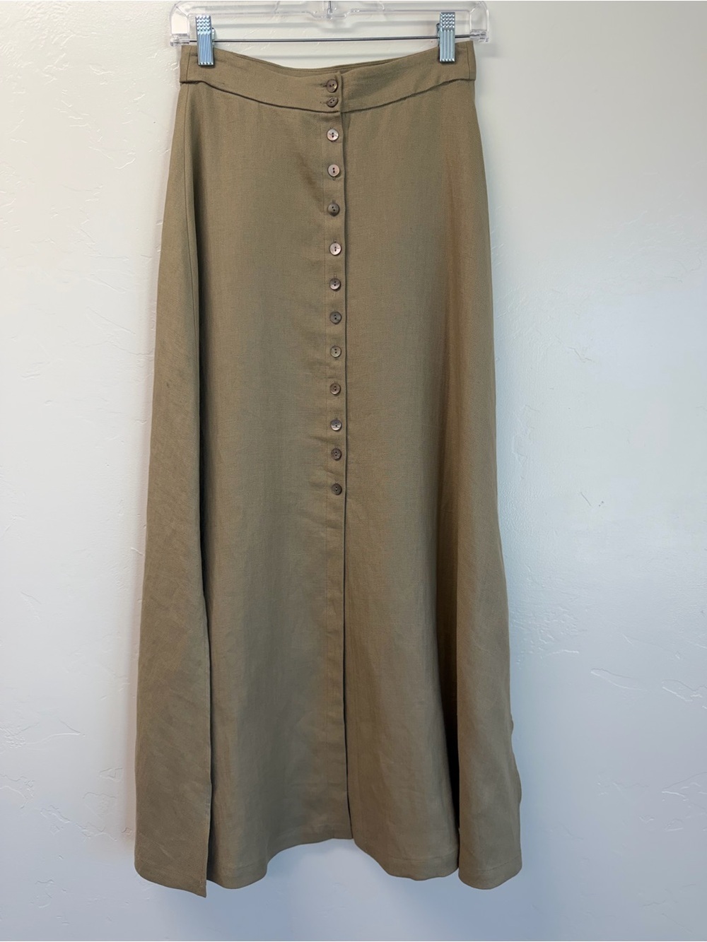 Massimo Dutti Linen Button-Front in Taupe Maxi Skirt Size 2